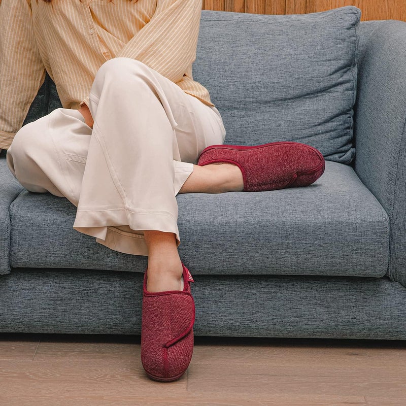 LongBay Womens Adjustable Slippers Memory Foam Cozy Wide Diabetic House Shoes Edema Orthopedic Neuropathy Indoor Outdoor (10 B(M), Wine Red) - Image 2